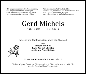 Traueranzeige von Gerd Michels von Trauerportal Rhein Main Presse