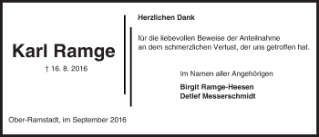 Traueranzeige von Karl Ramge von Trauerportal Echo Online