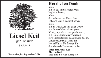 Traueranzeige von Liesel Keil von Trauerportal Rhein Main Presse