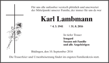 Traueranzeige von Karl Lambmann von  Kreisanzeiger