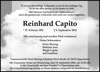 Traueranzeige von Reinhard Capito von Trauerportal Rhein Main Presse