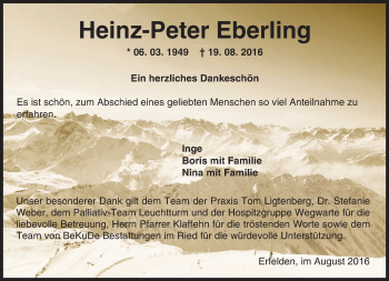 Traueranzeige von Heinz-Peter Eberling von Trauerportal Echo Online