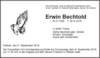 Traueranzeige von Erwin Bechtold von  Gießener Anzeiger
