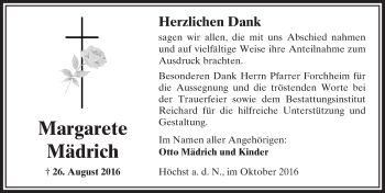 Traueranzeige von Margarete Mädrich von  Kreisanzeiger