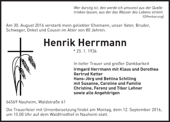 Traueranzeige von Henrik Herrmann von Trauerportal Echo Online