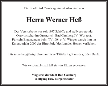 Traueranzeige von Werner Heß von  Camberger Anzeiger