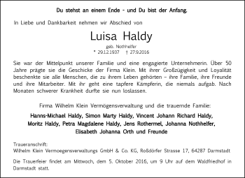 Traueranzeige von Luisa Haldy von Trauerportal Echo Online
