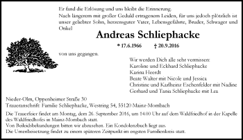 Traueranzeige von Andreas Schliephacke von Trauerportal Rhein Main Presse