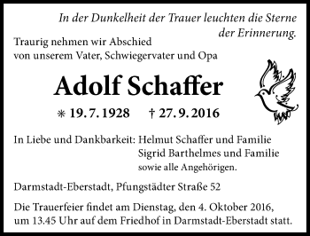 Traueranzeige von Adolf Schaffer von Trauerportal Echo Online