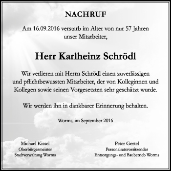 Traueranzeige von Karlheinz Schrödl von Trauerportal Rhein Main Presse