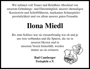 Traueranzeige von Ilona Miedl von  Camberger Anzeiger