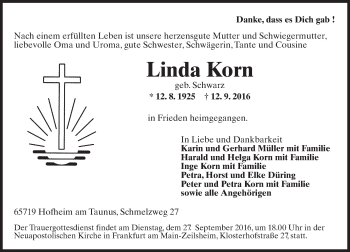 Traueranzeige von Linda Korn von Trauerportal Rhein Main Presse