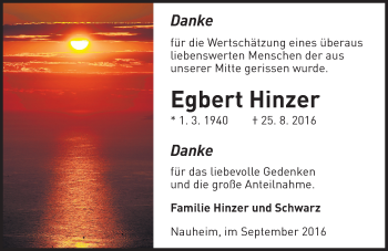 Traueranzeige von Egbert Hinzer von Trauerportal Rhein Main Presse