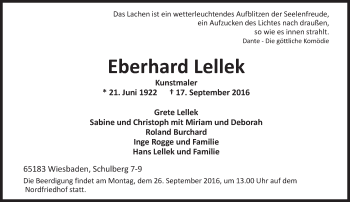 Traueranzeige von Eberhard Lellek von Trauerportal Rhein Main Presse