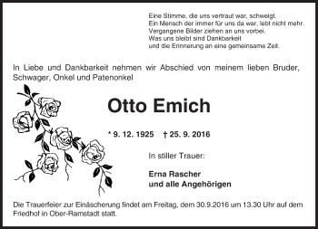 Traueranzeige von Otto Emich von Trauerportal Echo Online