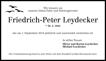 Traueranzeige von Friedrich-Peter Leydecker von Trauerportal Rhein Main Presse
