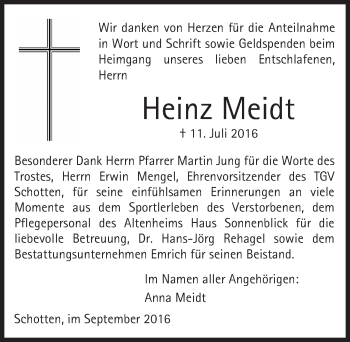 Traueranzeige von Heinz Meidt von  Kreisanzeiger