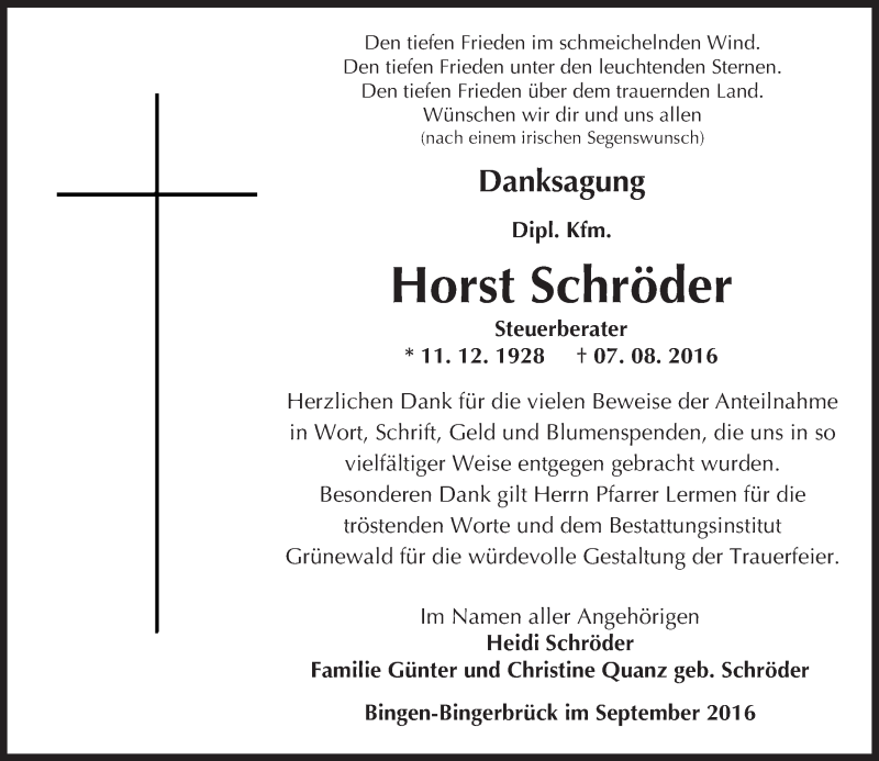  Traueranzeige für Horst Schröder vom 10.09.2016 aus Trauerportal Rhein Main Presse