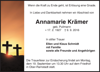 Traueranzeige von Annamarie Krämer von Trauerportal Echo Online