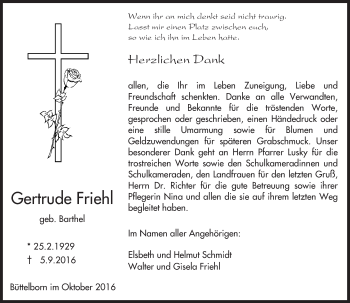 Traueranzeige von Gertrude Friehl von Trauerportal Echo Online