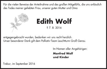 Traueranzeige von Edith Wolf von Trauerportal Echo Online