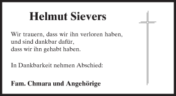 Traueranzeige von Helmut Sievers von Trauerportal Echo Online