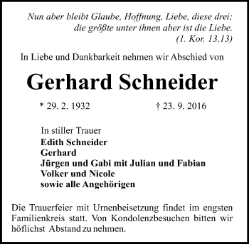 Traueranzeige von Gerhard Schneider von Trauerportal Echo Online