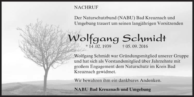  Traueranzeige für Wolfgang Schmidt vom 17.09.2016 aus Trauerportal Rhein Main Presse
