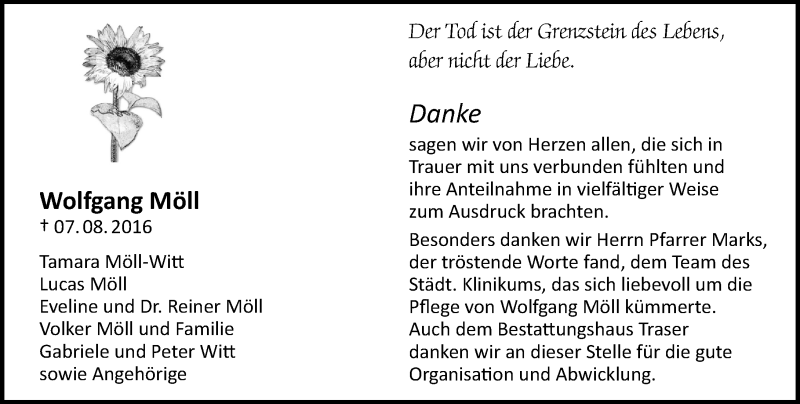 Traueranzeige für Wolfgang Möll vom 24.09.2016 aus Trauerportal Echo Online