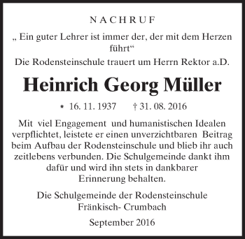 Traueranzeige von Heinrich Georg Müller von Trauerportal Echo Online