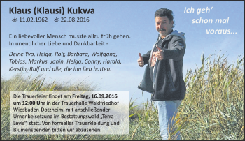 Traueranzeige von Klaus Kukwa von Trauerportal Rhein Main Presse