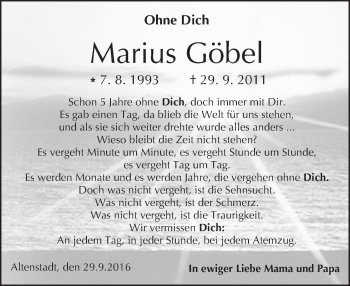 Traueranzeige von Marius Göbel von  Kreisanzeiger