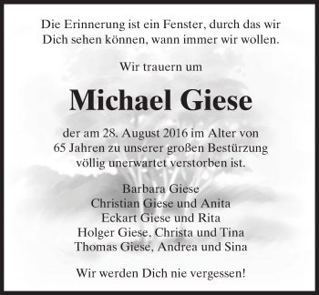 Traueranzeige von Michael Giese von Trauerportal Echo Online