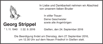 Traueranzeige von Georg Strippe von  Gießener Anzeiger