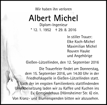 Traueranzeige von Albert Michel von  Gießener Anzeiger