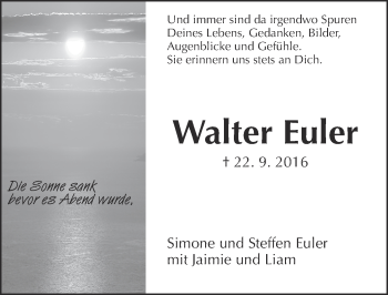 Traueranzeige von Walter Euler von  Gießener Anzeiger