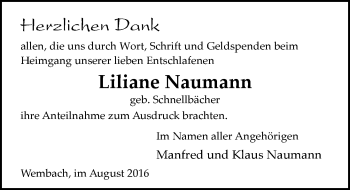 Traueranzeige von Liliane Naumann von Trauerportal Echo Online