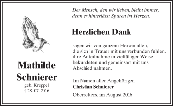 Traueranzeige von Mathilde Schnierer von  Camberger Anzeiger