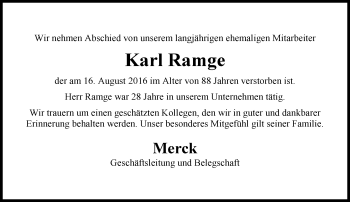 Traueranzeige von Karl Ramge von Trauerportal Echo Online