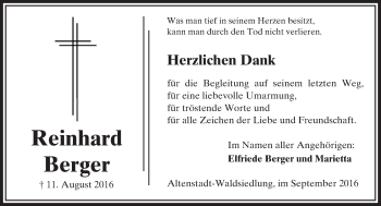 Traueranzeige von Reinhard Berger von  Kreisanzeiger