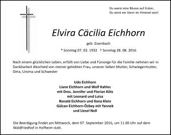 Traueranzeige von Elvira Cäcilia Eichhorn von Trauerportal Rhein Main Presse
