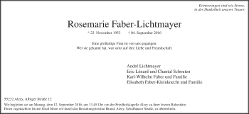 Traueranzeige von Rosemarie Faber-Lichtmayer von Trauerportal Rhein Main Presse