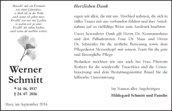 Traueranzeige von Werner Schmitt von Trauerportal Rhein Main Presse