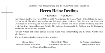 Traueranzeige von Heinz Dreibus von Trauerportal Rhein Main Presse