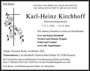 Traueranzeige von Karl-Heinz Kirchhoff von VRM Trauer
