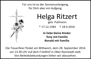 Traueranzeige von Helga Ritzert von Trauerportal Echo Online