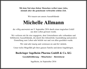 Traueranzeige von Michelle Allmann von Trauerportal Rhein Main Presse