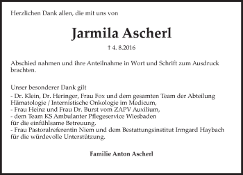 Traueranzeige von Jarmila Ascherl von Trauerportal Rhein Main Presse