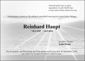 Traueranzeige von Reinhard Haupt von Trauerportal Rhein Main Presse