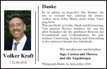 Traueranzeige von Volker Kraft von Trauerportal Echo Online